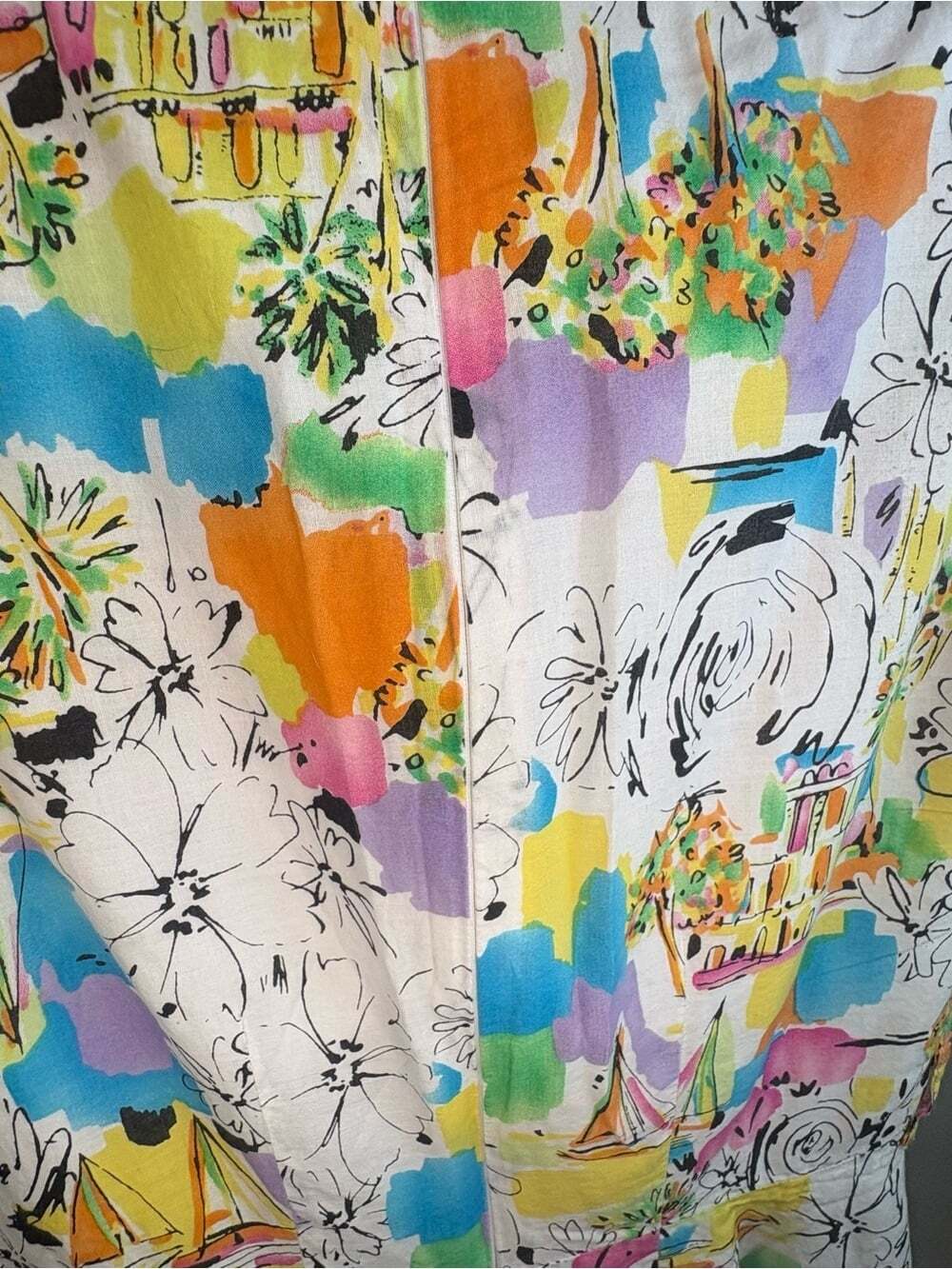 Vintage 90s Artsy Print Cotton Dress | Abstract Floral Coastal Cottagecore - Picture 7 of 7